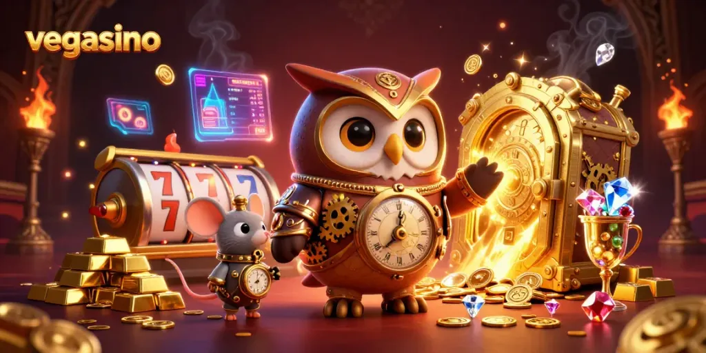 Engage with vegasino's thrilling casino realm, showcasing rich slots and glowing treasures.