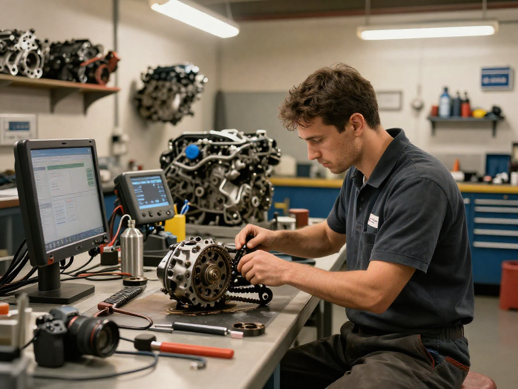 Beim BMW Steuerkette wechseln in der Werkstatt zeigt ein Mechaniker Fachkompetenz und Präzision.