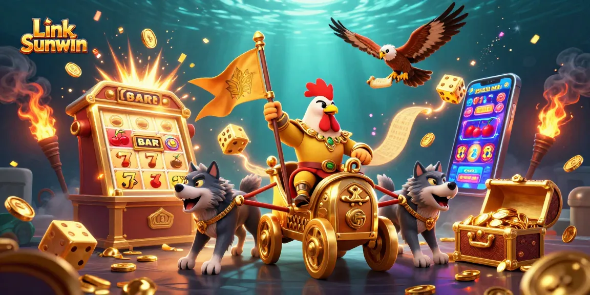 Engage in high-stakes gaming with Link Sunwin through vibrant 3D casino scene filled with dynamic elements.