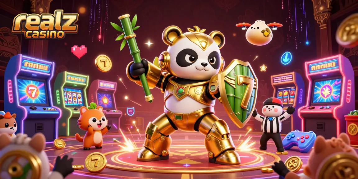 Engage in exciting gameplay at realz casino with vibrant slots, golden coins, and a dynamic 3D scene.